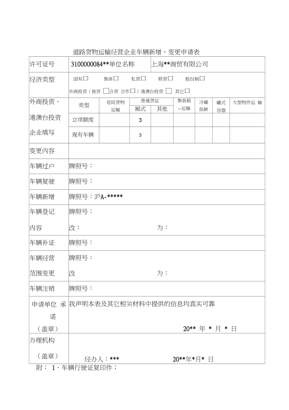 關(guān)于道路普通貨物運輸企業(yè)車輛新增變更的申請指引